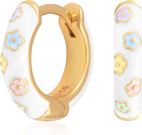 14K Gold Plated Sterling Silver Enamel Color Huggie Hoop Earrings for Women – Wide Range of Vibrant Color Options Available in Kuwait