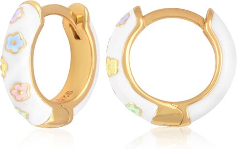 14K Gold Plated Sterling Silver Enamel Color Huggie Hoop Earrings for Women – Wide Range of Vibrant Color Options Available in Kuwait