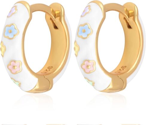 14K Gold Plated Sterling Silver Enamel Color Huggie Hoop Earrings for Women – Wide Range of Vibrant Color Options Available in Kuwait