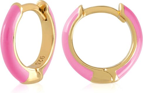 14K Gold Plated Sterling Silver Enamel Color Huggie Hoop Earrings for Women – Wide Range of Vibrant Color Options Available in Kuwait