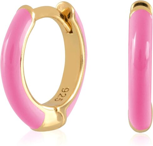 14K Gold Plated Sterling Silver Enamel Color Huggie Hoop Earrings for Women – Wide Range of Vibrant Color Options Available in Kuwait