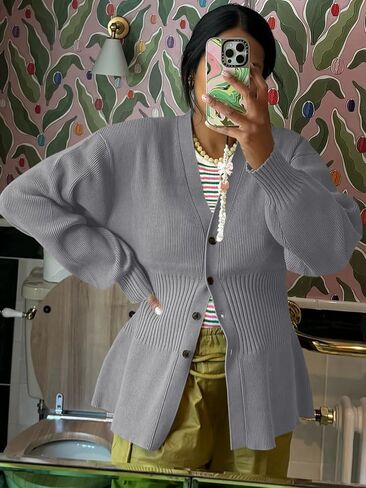 Cicy Bell Womens v رقبة Cardigan Sensters Long Sleeve Cinched Ceist Tops Tops Dary Disual Button Up Mitted Outerwear in Kuwait