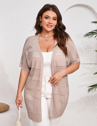 Summer Crochet Cardigan Plus Size Women Short Sleeve Open Front Knitted Cardigans Lightweight Cover Up for Beach in Saudi Arabia