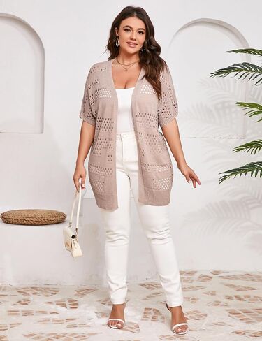 Summer Crochet Cardigan Plus Size Women Short Sleeve Open Front Knitted Cardigans Lightweight Cover Up for Beach in Saudi Arabia