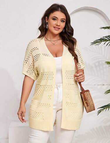 Summer Crochet Cardigan Plus Size Women Short Sleeve Open Front Knitted Cardigans Lightweight Cover Up for Beach in Saudi Arabia