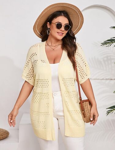 Summer Crochet Cardigan Plus Size Women Short Sleeve Open Front Knitted Cardigans Lightweight Cover Up for Beach in Saudi Arabia