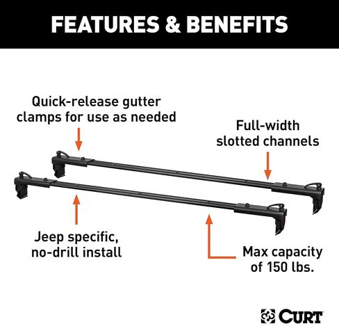 Curt 18122 Black Steel Quick-Release Rack Rack Crickbars ، يناسب Jeep Wrangler JL ، المصارع in Saudi Arabia