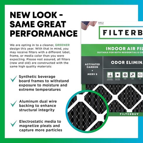 فلتر هواء 18x30x1 من Filterbuy مزيل الرائحة MERV 8 (عبوة من قطعتين)، استبدال مرشحات هواء فرن HVAC AC المطوية بالكربون المنشط (الحجم الفعلي: 17.75 × 29.75 × 0.75 بوصة) in Saudi Arabia