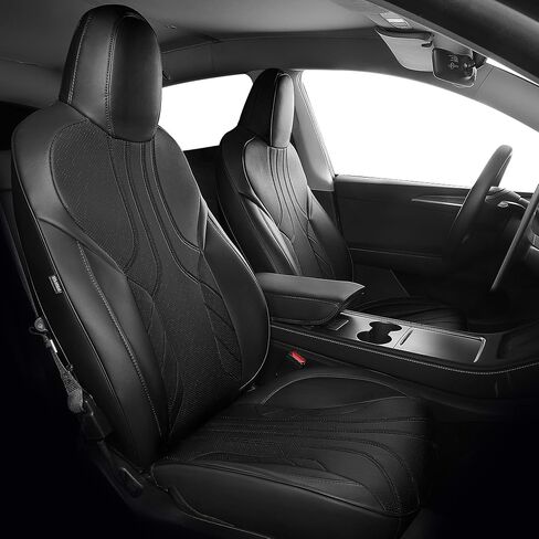 Seat Covers 1：1 Custom Fit for Tesla Model Y 2024 2023 2022 2021 2020: Leather Car Seat Covers Full Set 5-Seater Breathable - Black in Kuwait