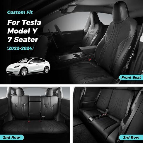 Seat Covers 1：1 Custom Fit for Tesla Model Y 2024 2023 2022 2021 2020: Leather Car Seat Covers Full Set 5-Seater Breathable - Black in Kuwait