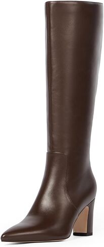 VIUGJNEX Knee High Boots Pointed Toe Chunky Heel Tall Boots for Women | Comfortable 3.15-Inch Block Heel, Dressy Boots for Fall & Winter, Side Zipper for Easy Wear, Versatile Fashion Style in Saudi Arabia