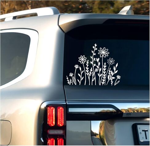 Wildflowers Boho Car Sticker, Reflective Flower Vinyl Decal Sticker Gift for Plant Lovers, Decorative Boho Bumper Stickers for Car Window Laptop Luggage, Car Accessories in Saudi Arabia