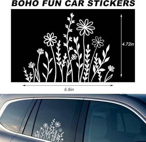 Wildflowers Boho Car Sticker, Reflective Flower Vinyl Decal Sticker Gift for Plant Lovers, Decorative Boho Bumper Stickers for Car Window Laptop Luggage, Car Accessories in Saudi Arabia