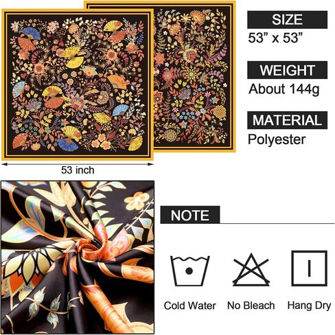 2 Pcs 53'' Extra Large Silk Satin Scarf for Women Large Head Scarf Wraps Square Bandanas for Hair Wrapping at Night Sleeping in Saudi Arabia