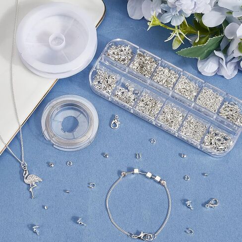 1 Box 1242Pcs Crimp Beads Supplies Jewelry Making Kits Bead Knot Covers Include Wire Guardian Crimp Covers Tubes Clasps Closures Jump Rings Findings for DIY Necklace Bracelet Beading Crafting in Saudi Arabia