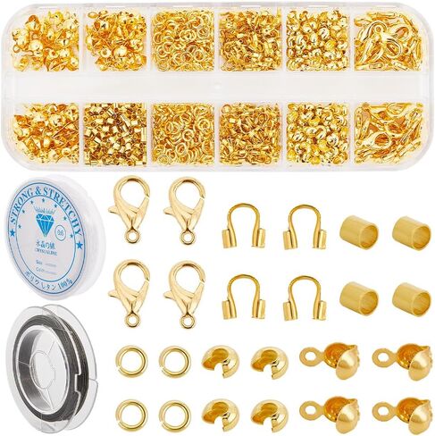1 Box 1242Pcs Crimp Beads Supplies Jewelry Making Kits Bead Knot Covers Include Wire Guardian Crimp Covers Tubes Clasps Closures Jump Rings Findings for DIY Necklace Bracelet Beading Crafting in Saudi Arabia