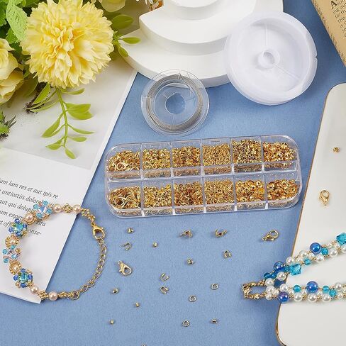 1 Box 1242Pcs Crimp Beads Supplies Jewelry Making Kits Bead Knot Covers Include Wire Guardian Crimp Covers Tubes Clasps Closures Jump Rings Findings for DIY Necklace Bracelet Beading Crafting in Saudi Arabia