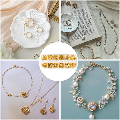 1 Box 1242Pcs Crimp Beads Supplies Jewelry Making Kits Bead Knot Covers Include Wire Guardian Crimp Covers Tubes Clasps Closures Jump Rings Findings for DIY Necklace Bracelet Beading Crafting in Saudi Arabia