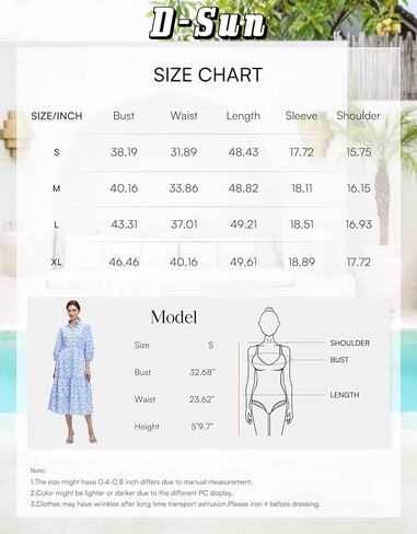 D-Sun Women V-neck Floral Maxi Dress Bruty Alegant Print Button Down Puff Tiered A-Line Party Party Bress Bress Bress in Kuwait