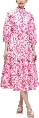 D-Sun Women V-Neck Floral Maxi Dress Elegant Printed Button Down Puff Sleeve Tiered A-Line Flowy Party Long Dress with Pocket in Saudi Arabia