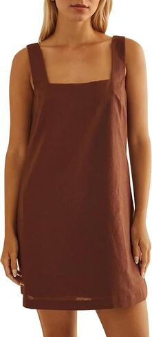 Summer Sleeveless Cotton Linen Mini Dresses for Women Casual Square Neck Backless Short Dress Solid Tank Shift Dress in Saudi Arabia