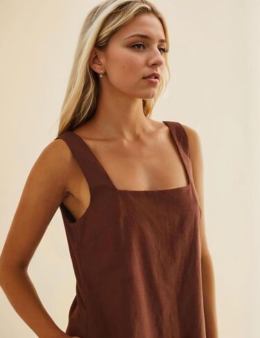 Summer Sleeveless Cotton Linen Mini Dresses for Women Casual Square Neck Backless Short Dress Solid Tank Shift Dress in Saudi Arabia