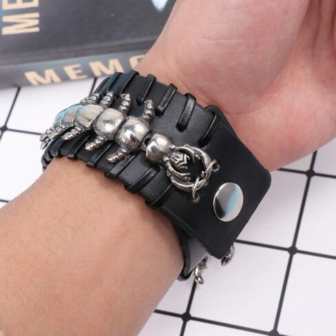 Punk Style Black Genuine Leather Braided Wristband - Adjustable Cuff Bracelet for Men and Women Ideal for Costumes and Parties in Saudi Arabia