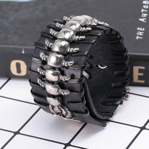 Punk Style Black Genuine Leather Braided Wristband - Adjustable Cuff Bracelet for Men and Women Ideal for Costumes and Parties in Saudi Arabia