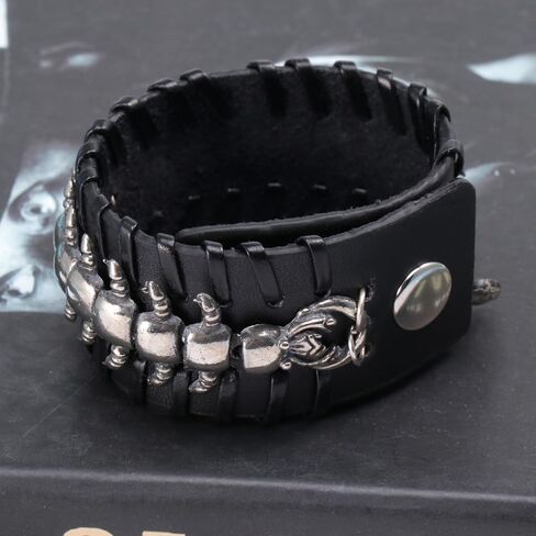 Punk Style Black Genuine Leather Braided Wristband - Adjustable Cuff Bracelet for Men and Women Ideal for Costumes and Parties in Saudi Arabia