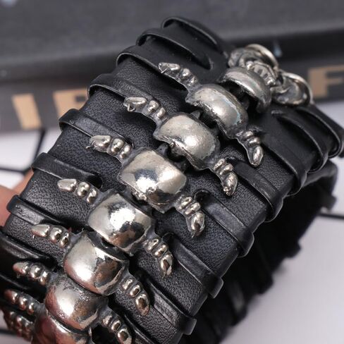 Punk Style Black Genuine Leather Braided Wristband - Adjustable Cuff Bracelet for Men and Women Ideal for Costumes and Parties in Saudi Arabia