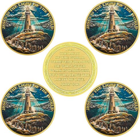Crowd Lighthouse Religious Coin Gifts Set | Inspirational Bible Verse Medallion | Faith-Based Gifts for Spiritual Encouragement for Men & Women in Kuwait