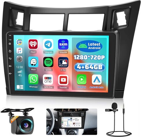 Hikity Android Car Stereo for Toyota Yaris 2008-2011 Radio 2+64GB 9 بوصة تعمل باللمس راديو السيارة اللاسلكي Carplay Android Auto دعم GPS Navigation WiFi Bluetooth FM EQ كاميرا احتياطية in Kuwait