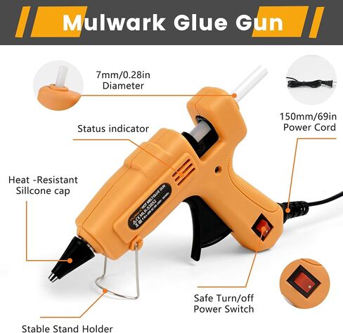 Mulwark Cordless Hot Glue Gun 100W for Milwaukee 18V Battery Handheld Wireless Power Glue Gun Full Size with 30pcs Glue Sticks for Wood, Glass, Home Repair, Arts & Crafts & DIY (battery not included) in Kuwait
