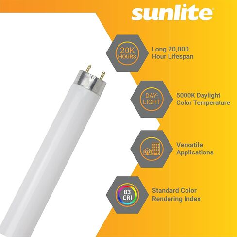 Sunlite 30246 F32T8/SP850 4 Foot T8 Linear Fluorescent Light Bulb, 32 Watts, 3050 Lumens, Medium Bi-Pin (G13) Base, 5000K Daylight, High Performance, 10 Pack in Saudi Arabia