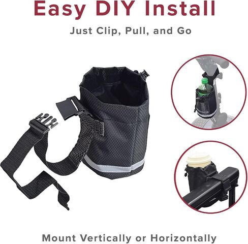 AlveyTech Unbreakable Universal Fabric Cup Holder - For Mobility Scooters, Transport Power Chair, Wheelchair, ATV, Walker, Stroller, Go-Kart, UTV, Cars, Boat, E-Bike Water/Drink Bottle Holders (Black) in Saudi Arabia