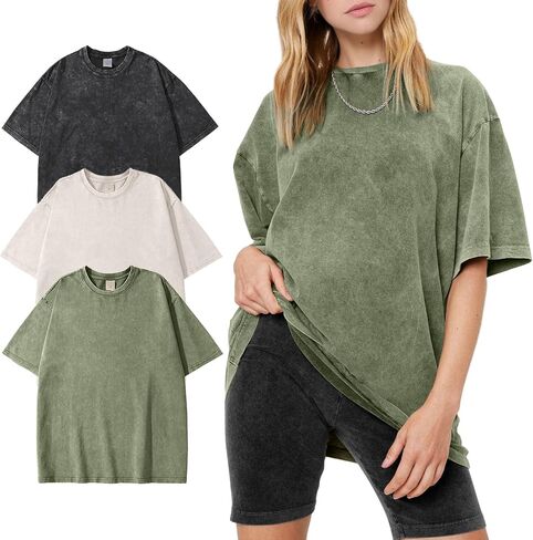 PEHMEA 3 Pcs Women's Oversized T-Shirts Cotton Short Sleeve Vintage Washed Baggy Boyfriend Streetwear Summer Tops in Kuwait