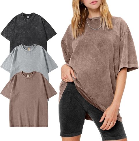 PEHMEA 3 Pcs Women's Oversized T-Shirts Cotton Short Sleeve Vintage Washed Baggy Boyfriend Streetwear Summer Tops in Kuwait