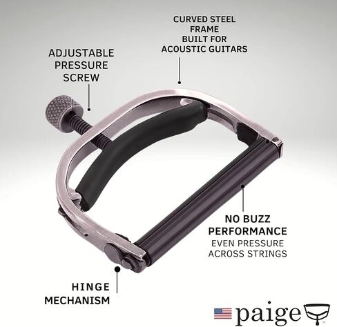 Paige 6-String Standard Guitar Capo - Made in the USA,- Premium Capo for Acoustic and Standard Guitars, Ultra-Thin Design with Adjustable Tension, Satin Nickel Finish in Saudi Arabia
