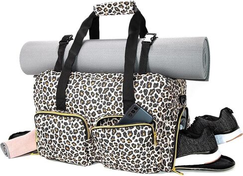 Women Exercise Fitness Gym Travel & Weekender Duffel bag Waterproof Wet Storage Yoga Mat Storage Shoe Storage Carry On Luggage (Quilted Outer, Animal Print) in Saudi Arabia