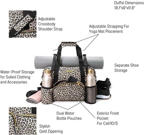 Women Exercise Fitness Gym Travel & Weekender Duffel bag Waterproof Wet Storage Yoga Mat Storage Shoe Storage Carry On Luggage (Quilted Outer, Animal Print) in Saudi Arabia