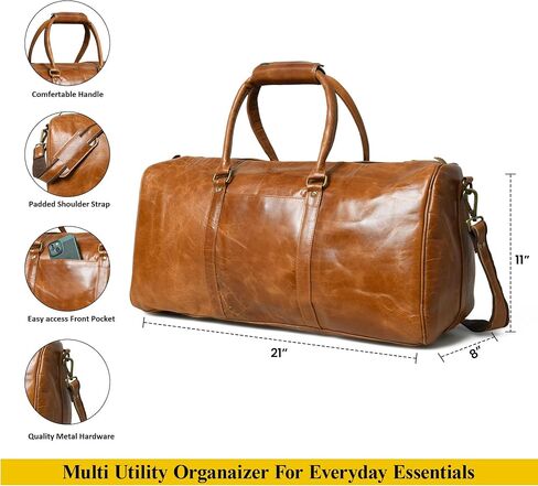 Duffle Bag For Men and Women, 21 Inch Vintage Buffalo Leather Travel Duffle Bag, Genuine Carry On Overnight Bag, Weekender Gym Bag with Shoulder Strap, Carry on Airplane Luggage Bags in Saudi Arabia