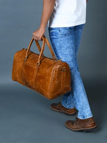 Duffle Bag For Men and Women, 21 Inch Vintage Buffalo Leather Travel Duffle Bag, Genuine Carry On Overnight Bag, Weekender Gym Bag with Shoulder Strap, Carry on Airplane Luggage Bags in Saudi Arabia