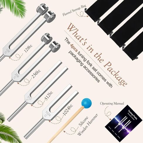 Tuning Fork,Tuning Forks for Healing Set 128Hz, 256Hz, 512Hz,1024Hz 4 Pcs Aluminum Alloy Medical for Healing Chakra Set Suitable for Sound Therapy Yoga and Meditation Accessories in Kuwait