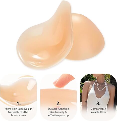 2025 Push Up Sticky Bra for Women, Reusable Invisible Silicone Adhesive Bra for Backless Strapless Dress, with Nipple Covers (C, Nude) in Saudi Arabia