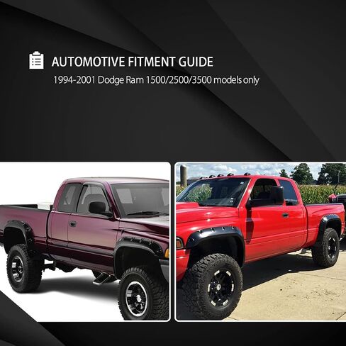 AUTOZENSATION Compatible with 1994-2001 Dodge Ram 1500 2500 3500, 4PC Front + Rear Pocket Style Smooth Fender Flares in Saudi Arabia
