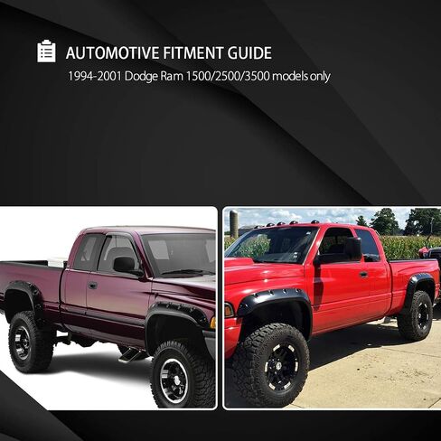 AUTOZENSATION Compatible with 1994-2001 Dodge Ram 1500 2500 3500, 4PC Front + Rear Pocket Style Smooth Fender Flares in Saudi Arabia