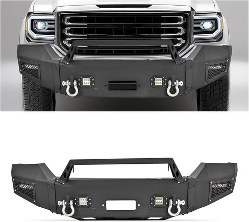 KUAFU Off-Road Front Bumper Compatible with 2015-2019 GMC Sierra 2500 HD 3500 HD w/LED Lights, D-rings, Winch Plate Powder Coated Steel Textured Black in Saudi Arabia