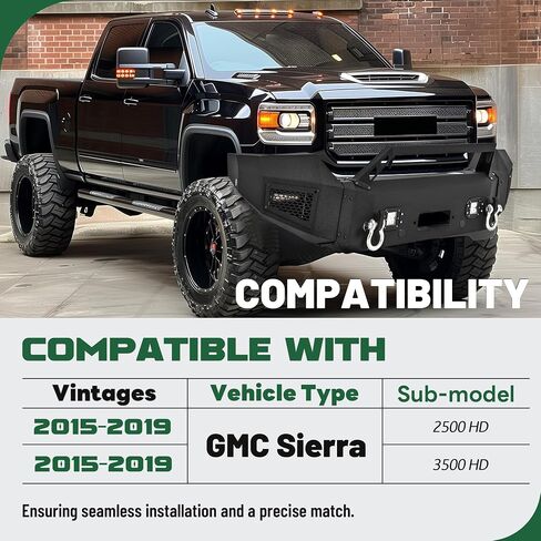 KUAFU Off-Road Front Bumper Compatible with 2015-2019 GMC Sierra 2500 HD 3500 HD w/LED Lights, D-rings, Winch Plate Powder Coated Steel Textured Black in Saudi Arabia