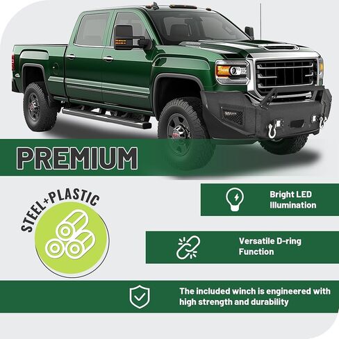 KUAFU Off-Road Front Bumper Compatible with 2015-2019 GMC Sierra 2500 HD 3500 HD w/LED Lights, D-rings, Winch Plate Powder Coated Steel Textured Black in Saudi Arabia