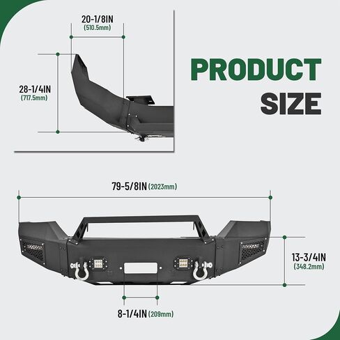 KUAFU Off-Road Front Bumper Compatible with 2015-2019 GMC Sierra 2500 HD 3500 HD w/LED Lights, D-rings, Winch Plate Powder Coated Steel Textured Black in Saudi Arabia